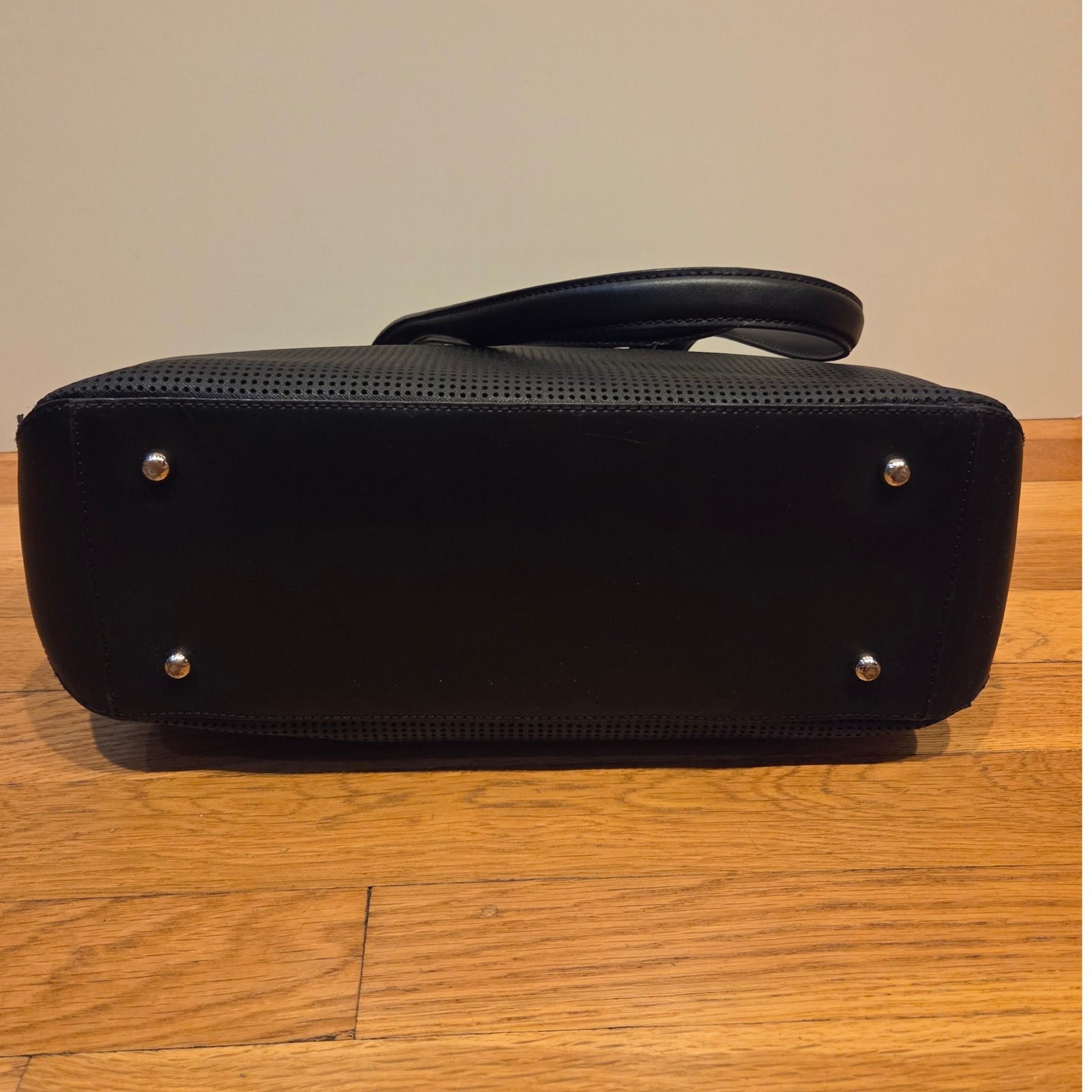 Lo & Sons Seville Black Perforated Saffiano Leather Tote Complete Shell + Inside — image 5 of 8
